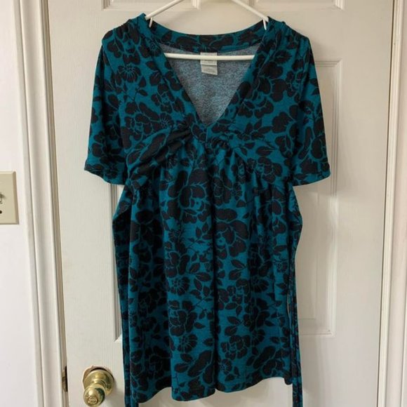 🌷3 for$25🌷725 Originals, US XS, Turquoise & Black Floral V-Neck Smock Dress - Picture 3 of 9